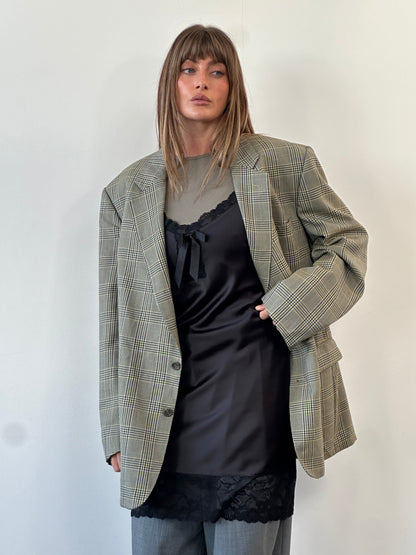 Burberry 1980s Pure Wool Single Breasted Check Blazer - 48R/XXL