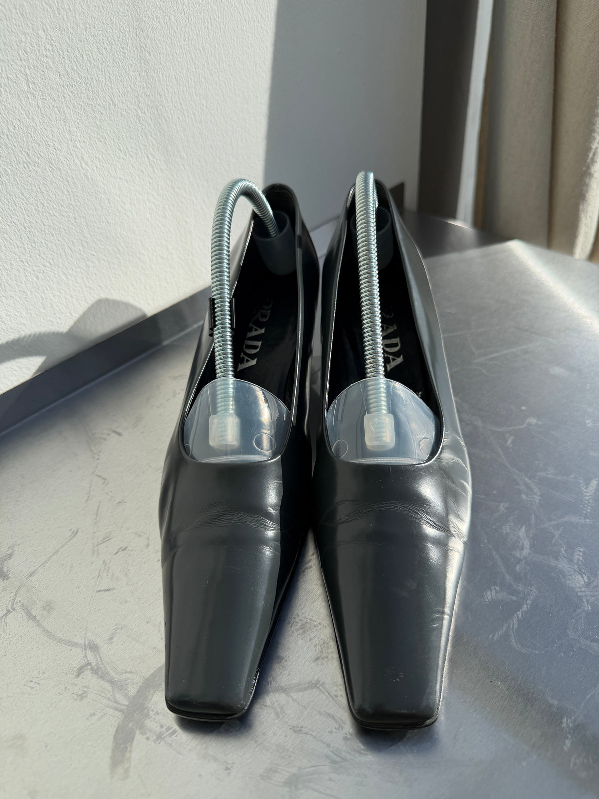 Prada 90s Leather Square Toe Mary Jane Kitten Heels | UK 38.5, Black