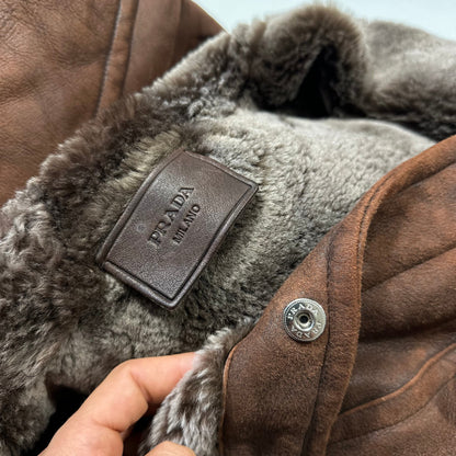 Prada Milano 2010 Sheepskin Fur & Leather Strap Hooded Coat - IT50 | O/S, Brown