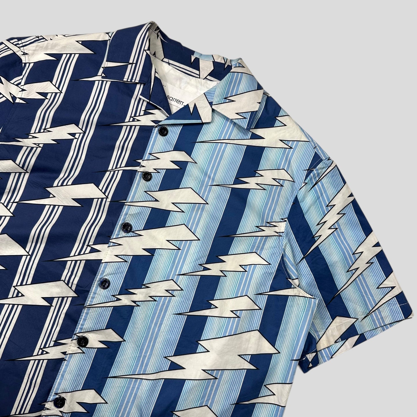 Neil Barrett 2023 Boxy Cuban Split Lightning Bolt Shirt - XL | Default Title, Blue and White