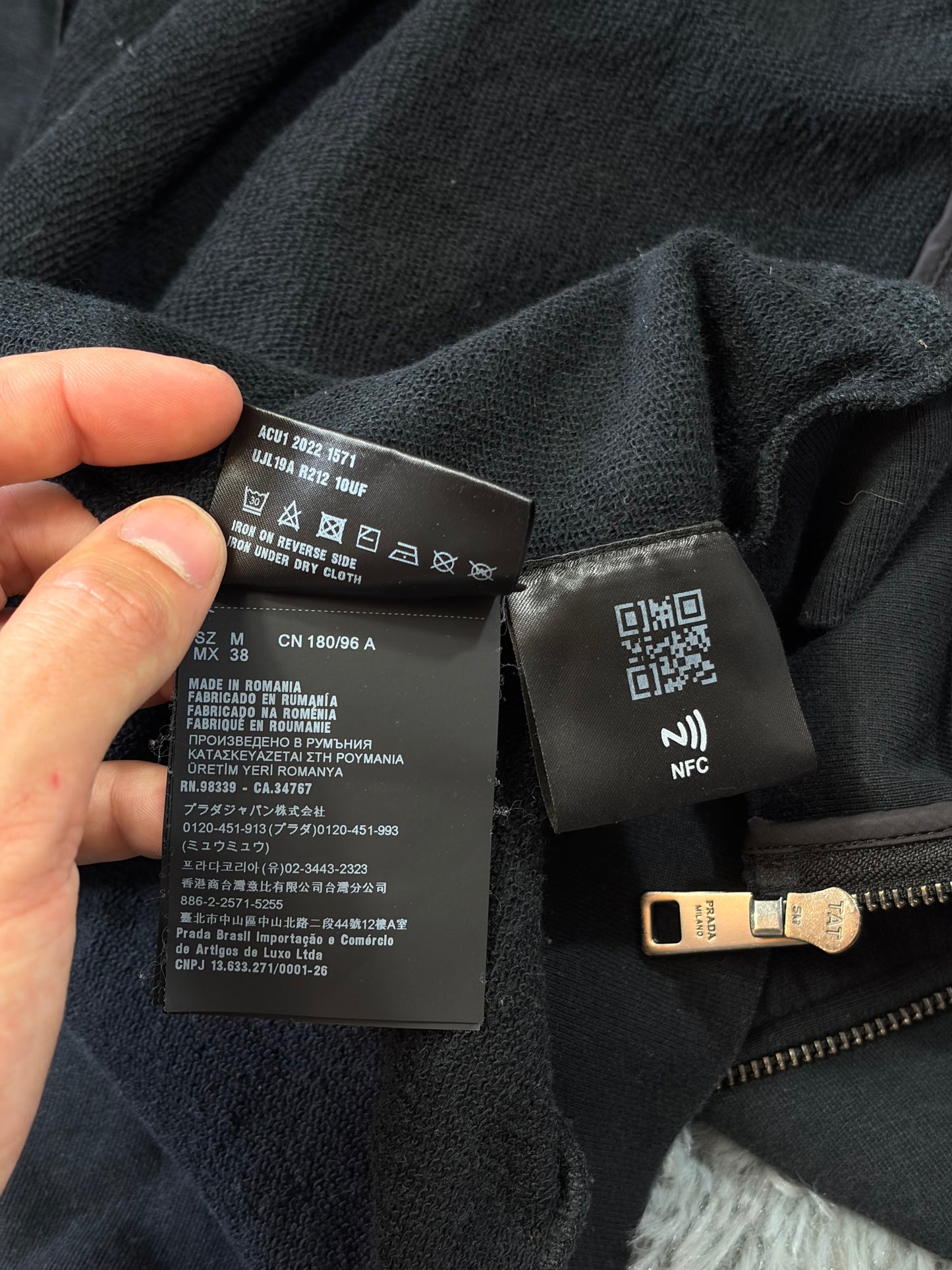 Prada 2022 Triangle Graphic Logo Nylon Panelled Hoodie Jacket - M | O/S, Black