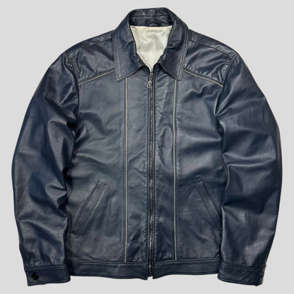 Versace 90’s Classic Premium Blue Leather Piped Moto Jacket - M
