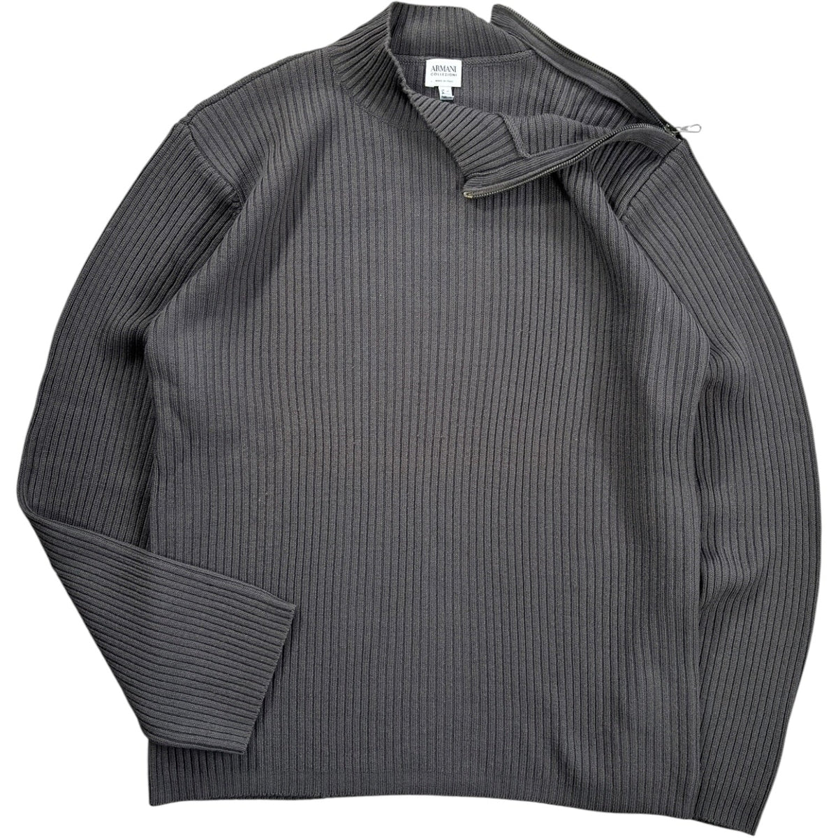 Armani Collezioni 00’s Merino Wool Shoulder Zip Jumper L | Large, Grey