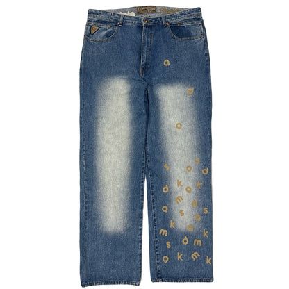 Akademiks Spellout Embroidered Letter Jeans (W38) | W36, Red