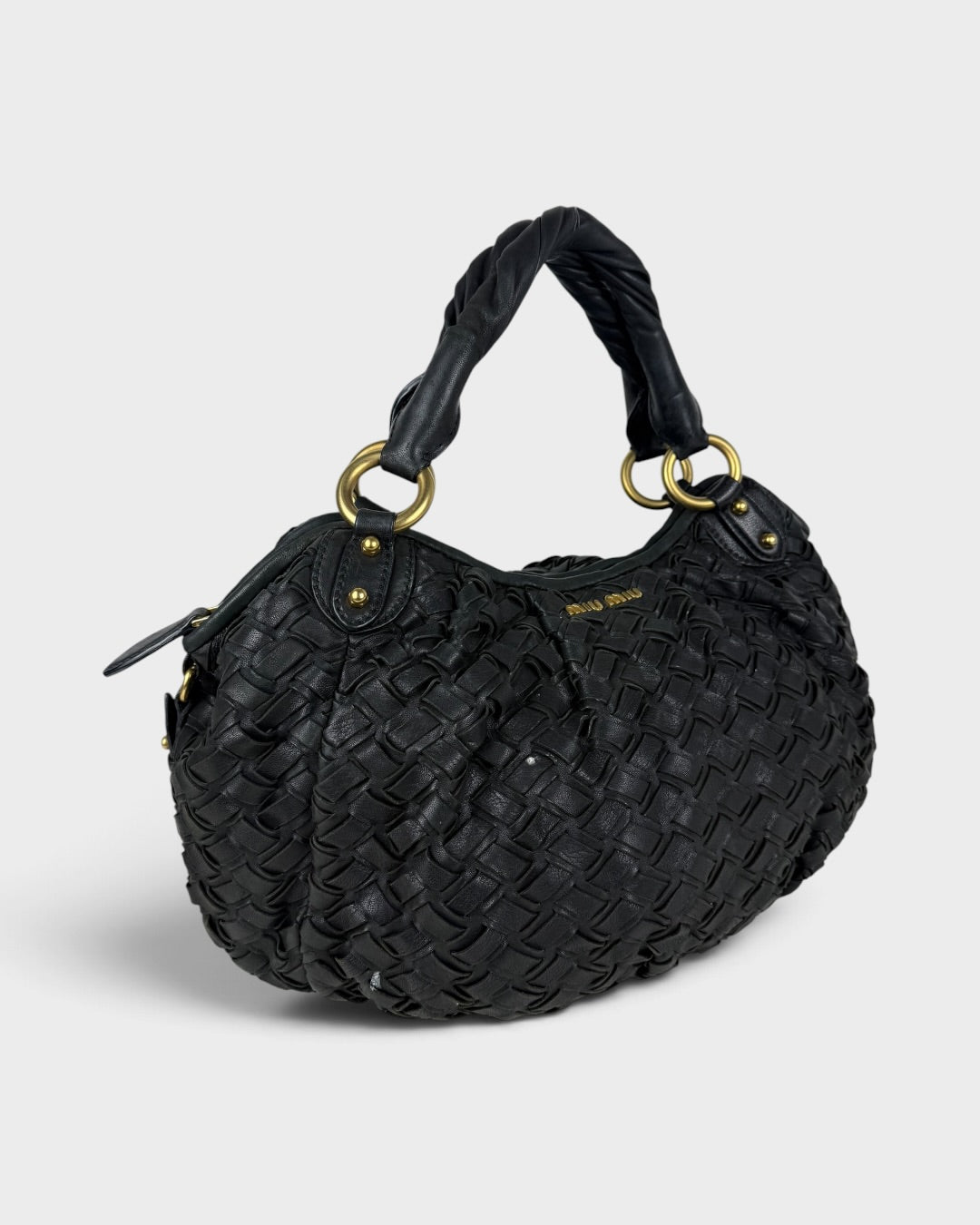 2010s Miu Miu Black Woven Leather Handbag | O/S, Multicoloured