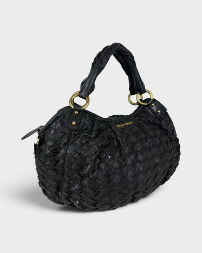 2010s Miu Miu Black Woven Leather Handbag | O/S, Multicoloured
