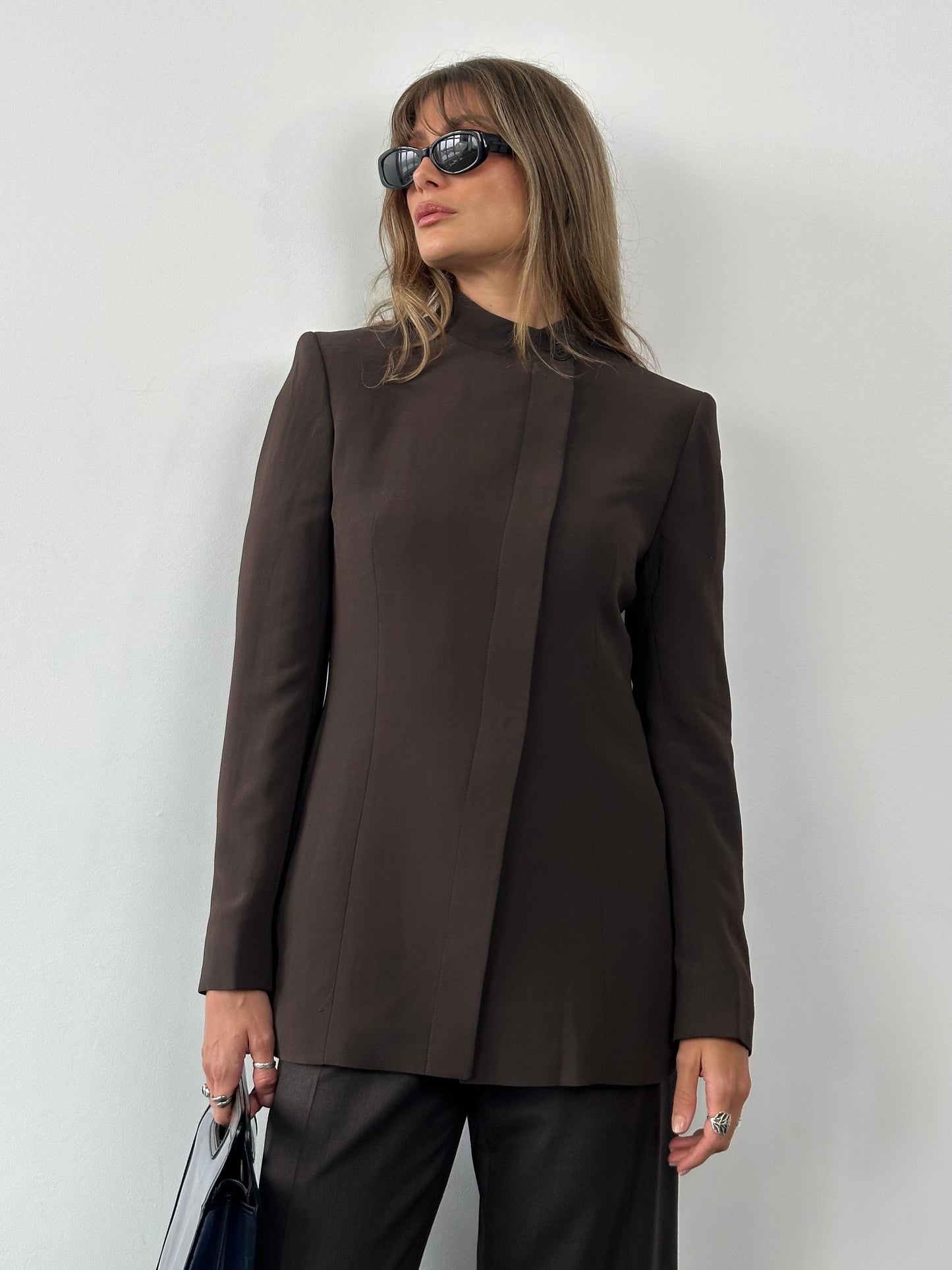 Max Mara 2000s Fitted High Neck Asymmetric Tailored Blazer - M