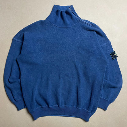 A/W 1988 Indigo Blue Side Zip Turtle Neck Pullover Fleece
