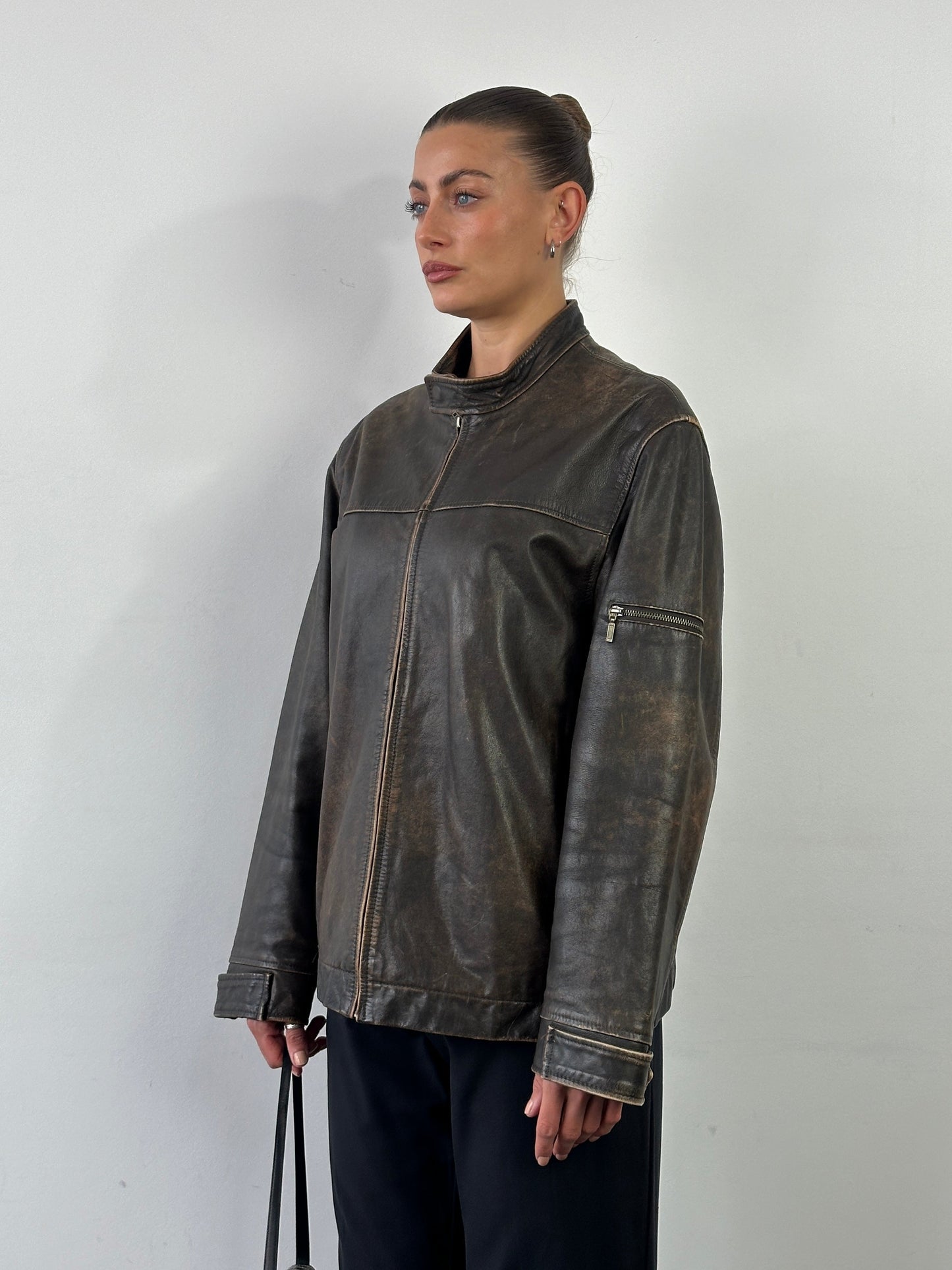 Vintage Moto Aged Leather Jacket - L