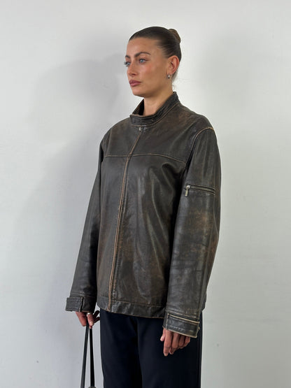 Vintage Moto Aged Leather Jacket - L