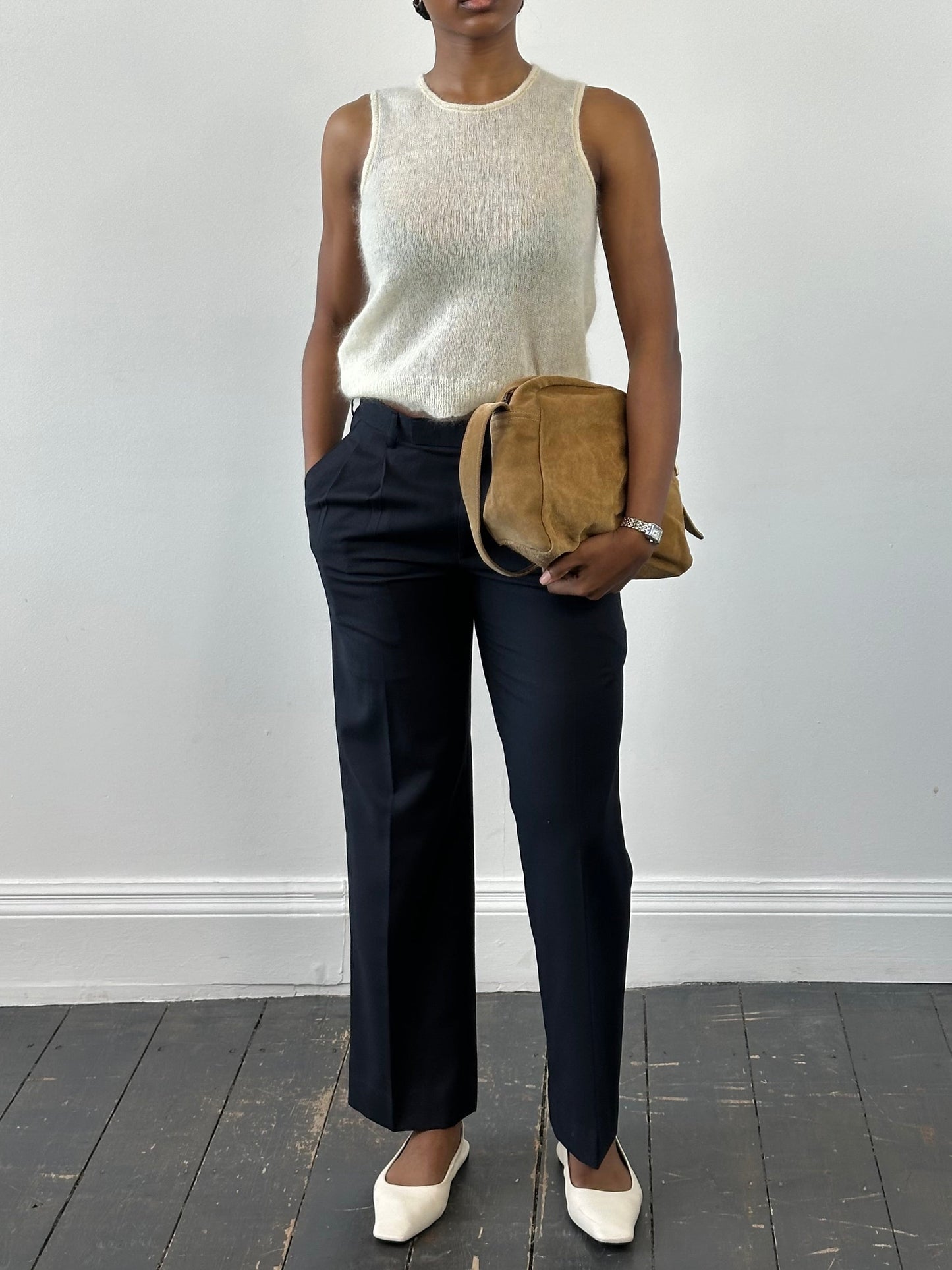 Vintage 2000s Wool Pleated Straight Leg Tailored Trousers - W28