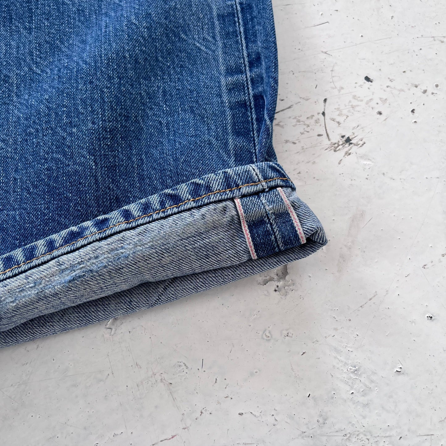 2000s levis 501 limited edition red line selvedge distressed jeans | Blue, Red
