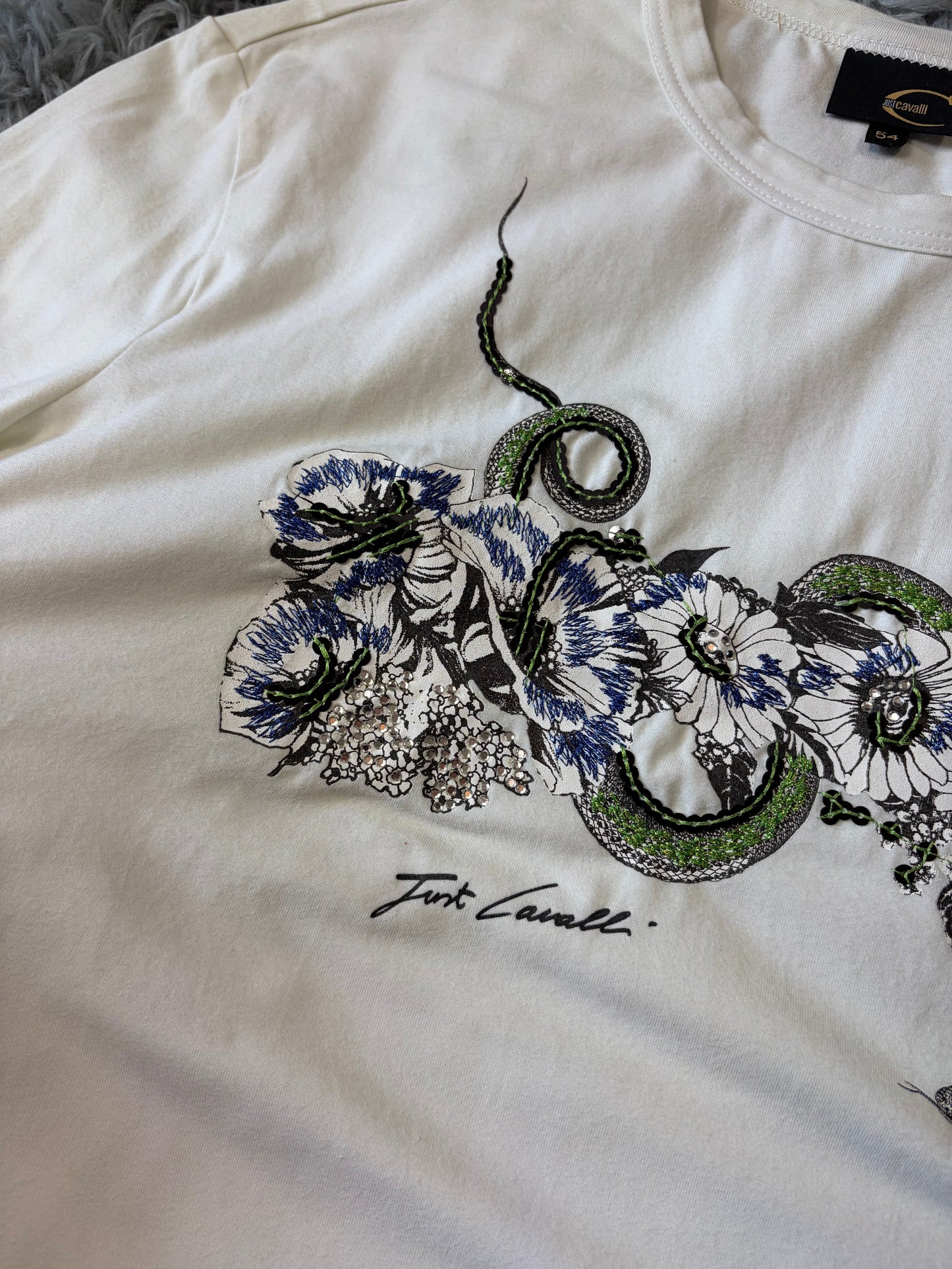 Just Cavalli 00’s Sequin Serpent Embroidered T-shirt - M | O/S, Red