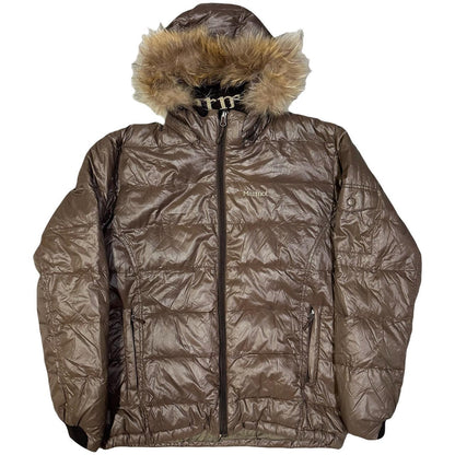 Marmot Fur Hood Puffer Jacket In Brown ( M )