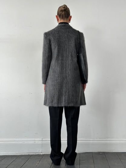 Emporio Armani Fuzzy Wool Mohair Single Breasted Coat - M