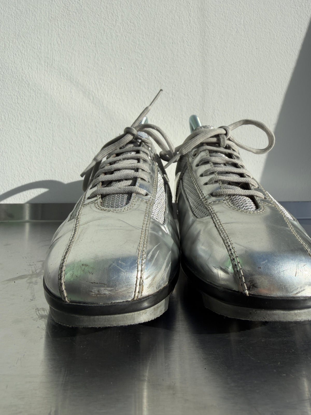 Prada Sport 00s Metallic Trainers | UK 37.5, Metallic Silver