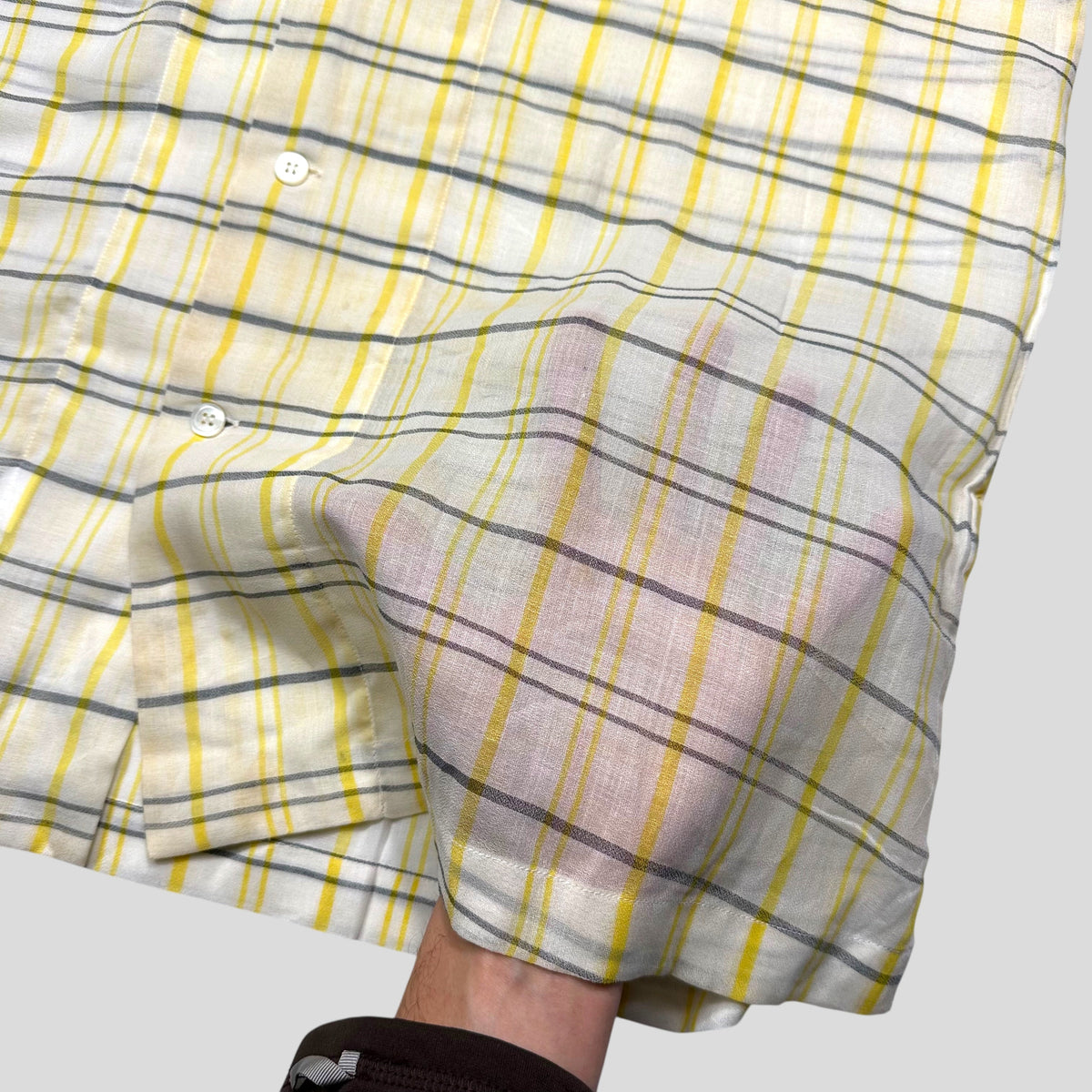Issey Miyake IM Studios 00’s Plaid Check Sheer Cotton Cuban Shirt - M/L | Medium, Yellow