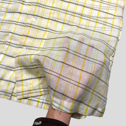 Issey Miyake IM Studios 00’s Plaid Check Sheer Cotton Cuban Shirt - M/L | Medium, Yellow