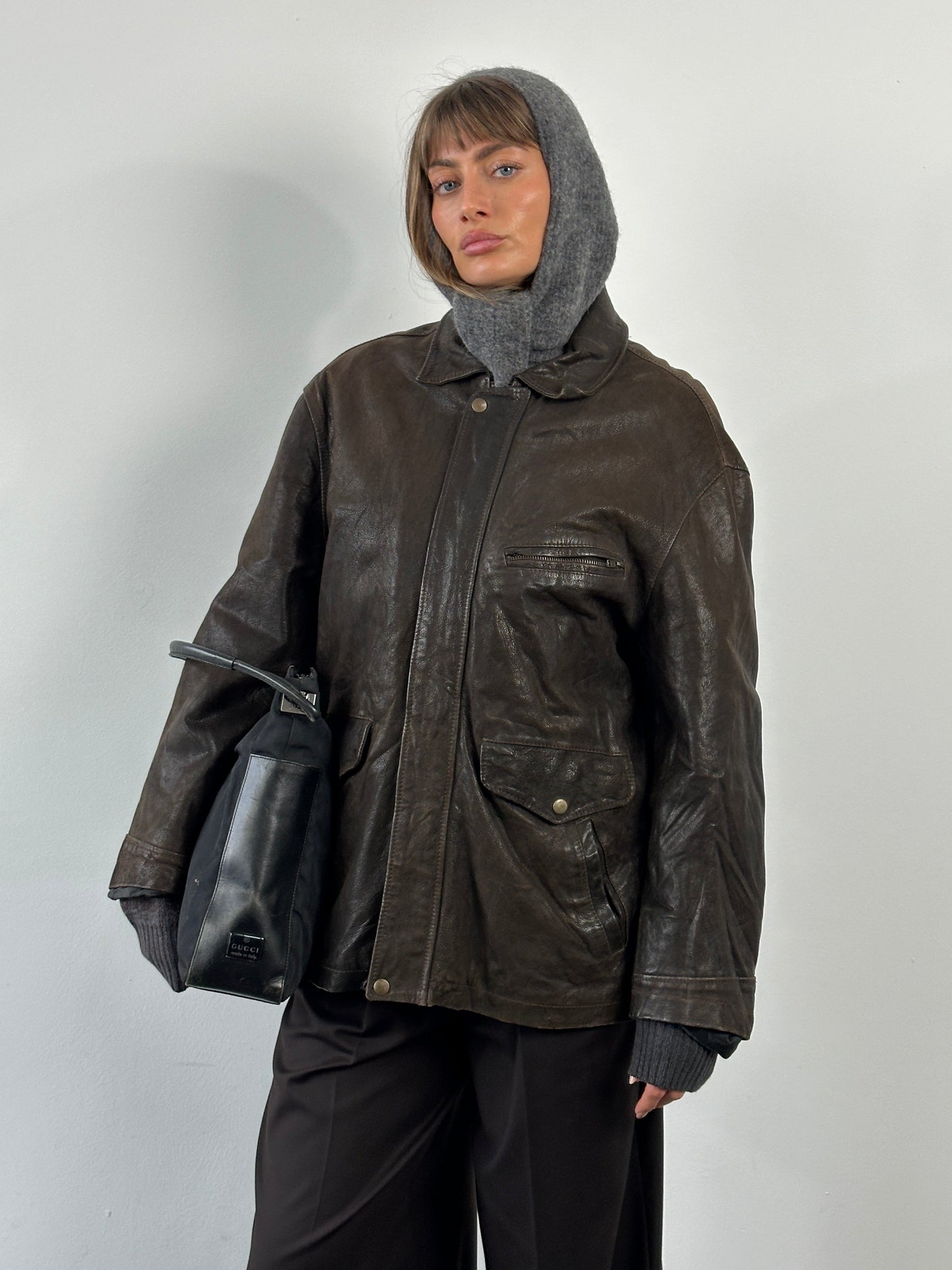 Vintage 1980s Concealed Placket Leather Jacket - L/XL