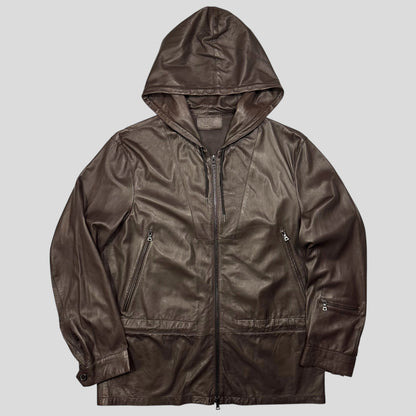 Prada Milano 00’s Nappa Leather Stash Pocket Hooded Jacket - L