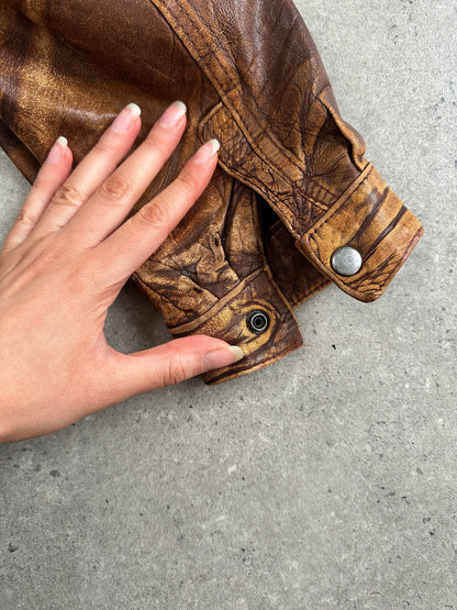 Vintage 1990s Aged Leather Bomber Jacket - XL