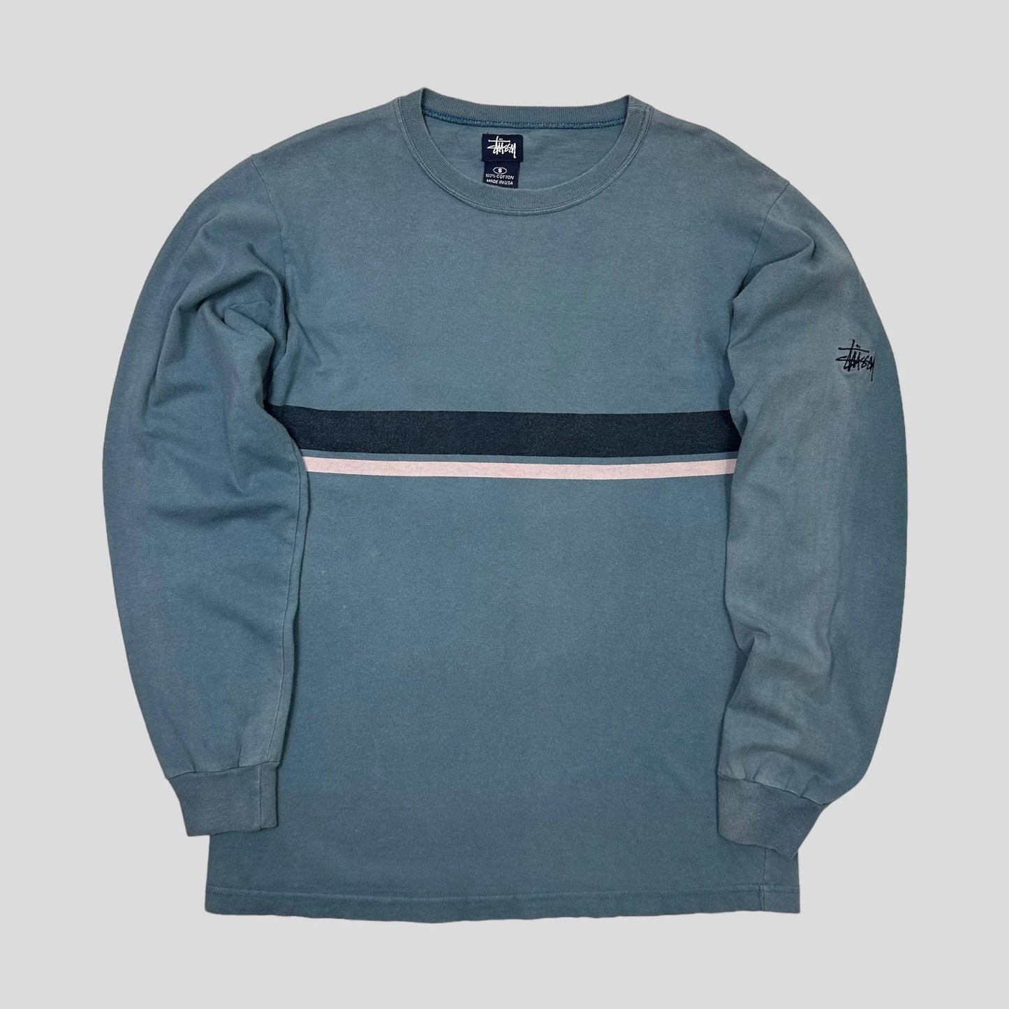 Stussy 90’s Embroidered Stock Logo Striped LS - S/M