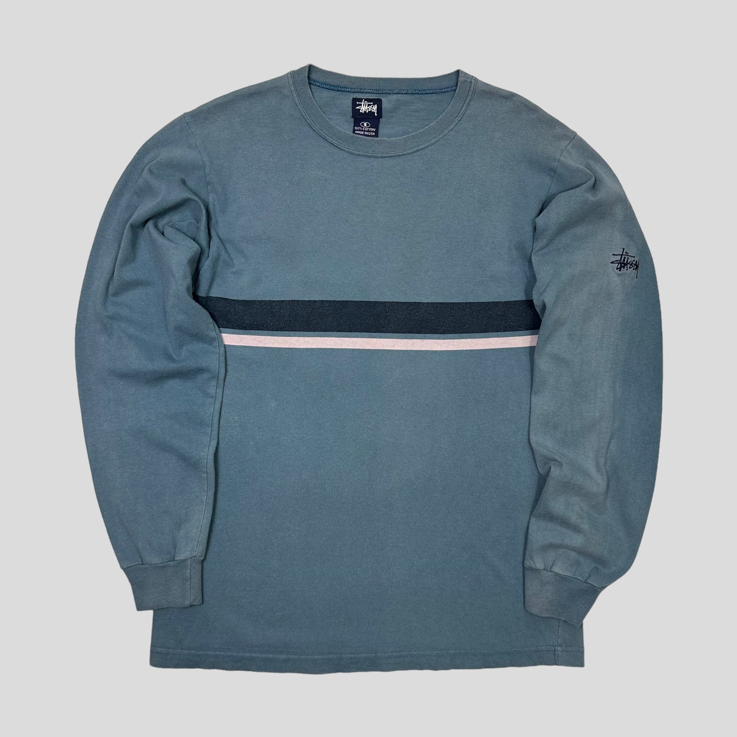 Stussy 90’s Embroidered Stock Logo Striped LS - S/M | Default Title, Blue