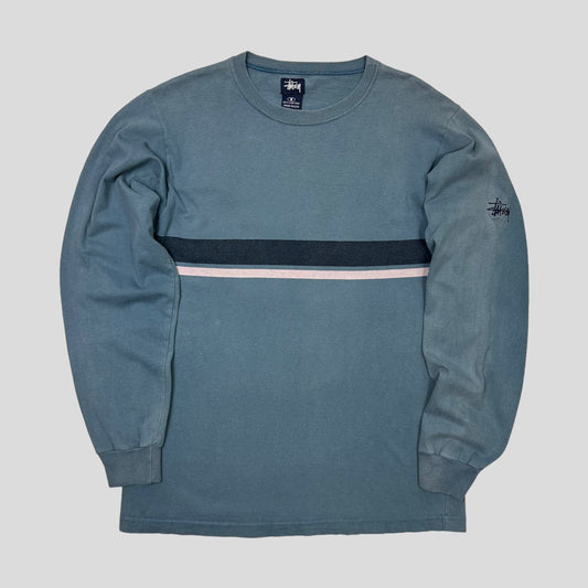 Stussy 90’s Embroidered Stock Logo Striped LS - S/M | Default Title, Blue