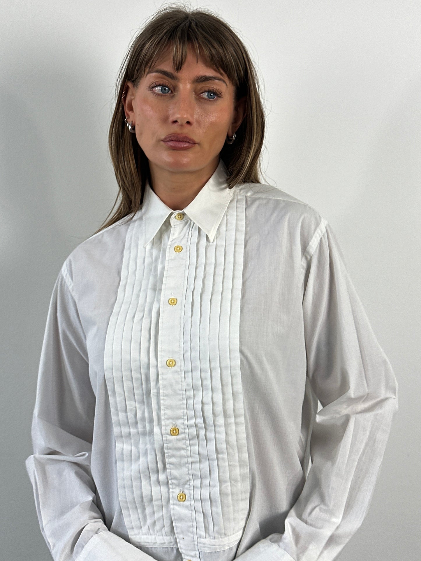 Yves Saint Laurent Pour Homme 1990s Tuxedo Cotton Dress Shirt - M