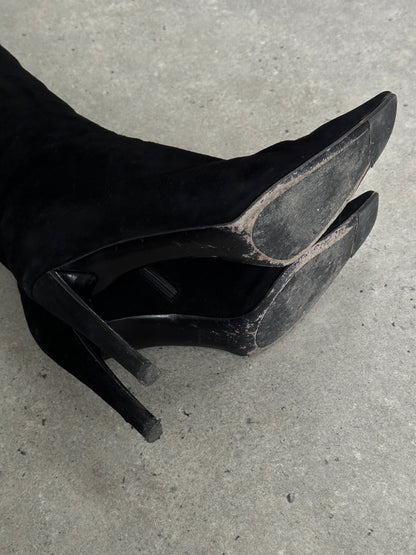 Prada 2000s Suede Square Toe Heeled Knee Boots - UK 7.5 / EU 40.5