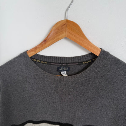 2000s armani jeans eagle knit jumper | O/S, Charcoal Grey