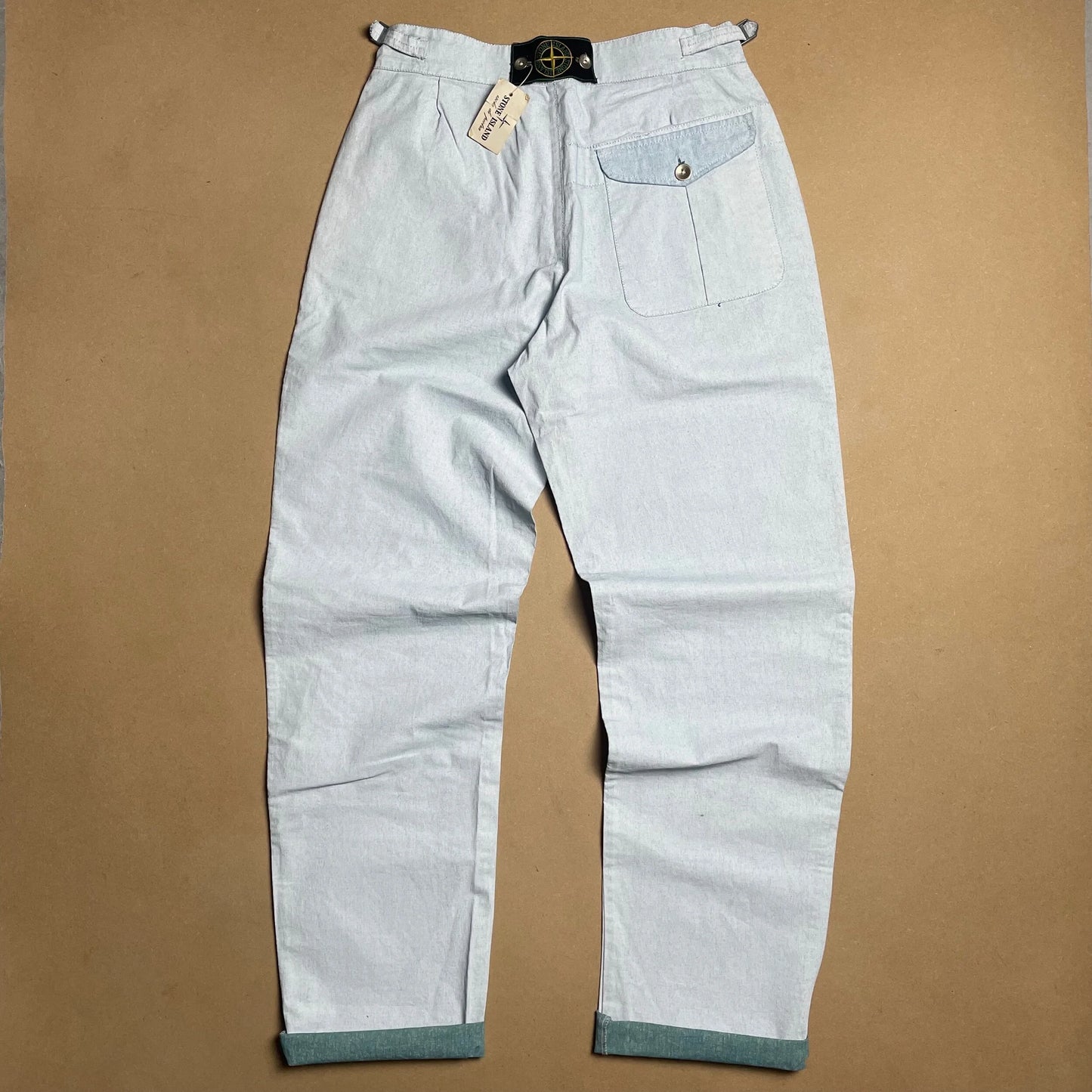 S/S 1983 Ice Blue Plated Tela Stella Poachers Pants