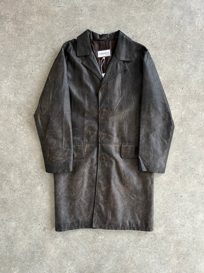 Italian Vintage Distressed Leather Coat - L