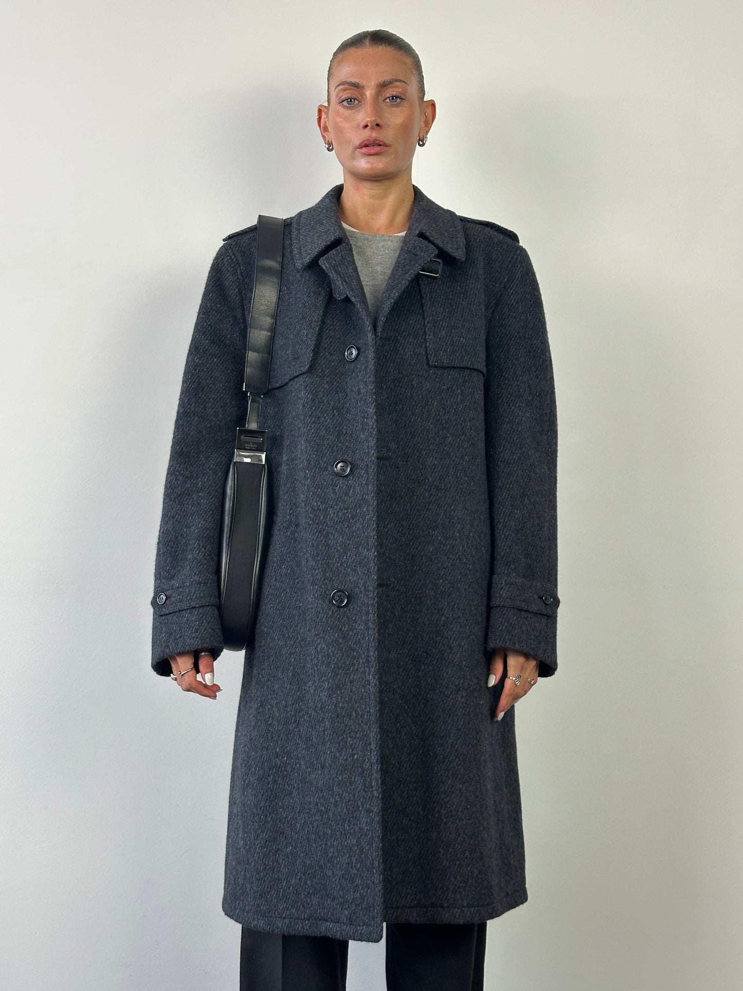 Vintage Pure Brushed Wool Belted Coat - XL