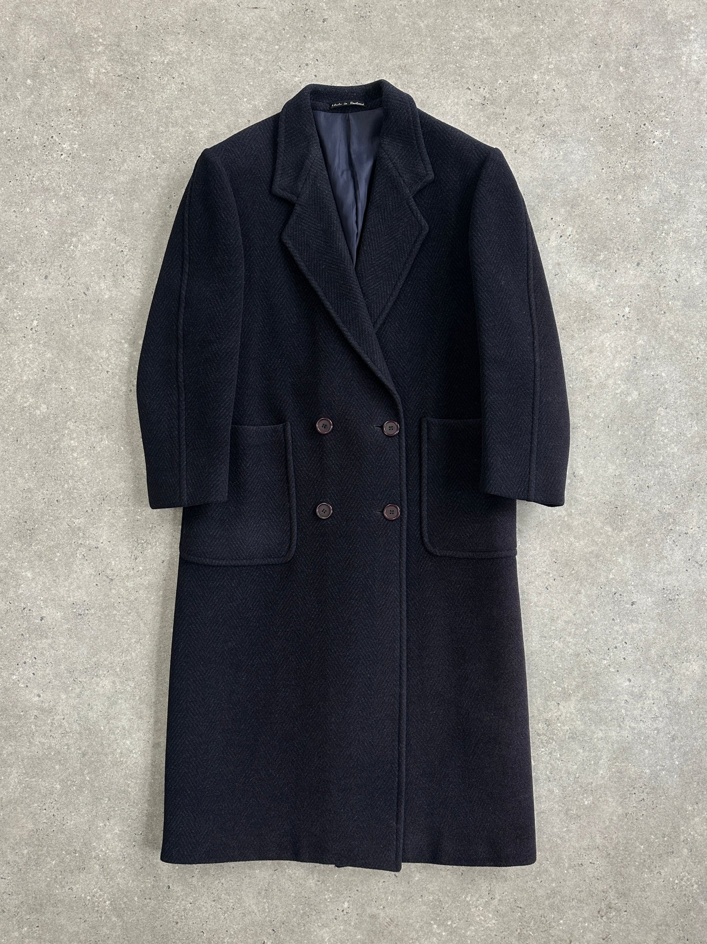 Burberry 1990s Herringbone Wool Double Breasted Coat - M/L