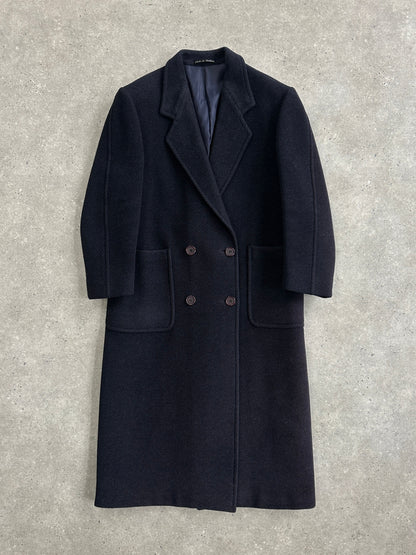 Burberry 1990s Herringbone Wool Double Breasted Coat - M/L