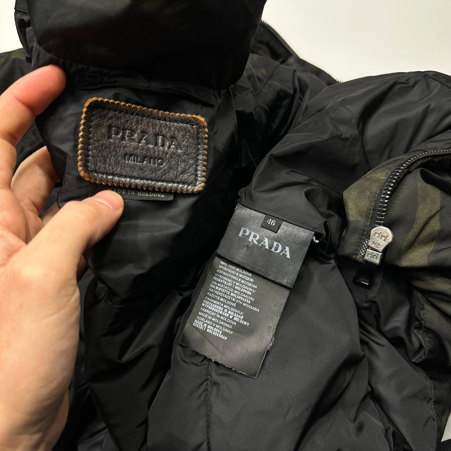 Prada Milano 2014 Green Camo Nylon Elder Down Leather Puffer - IT46