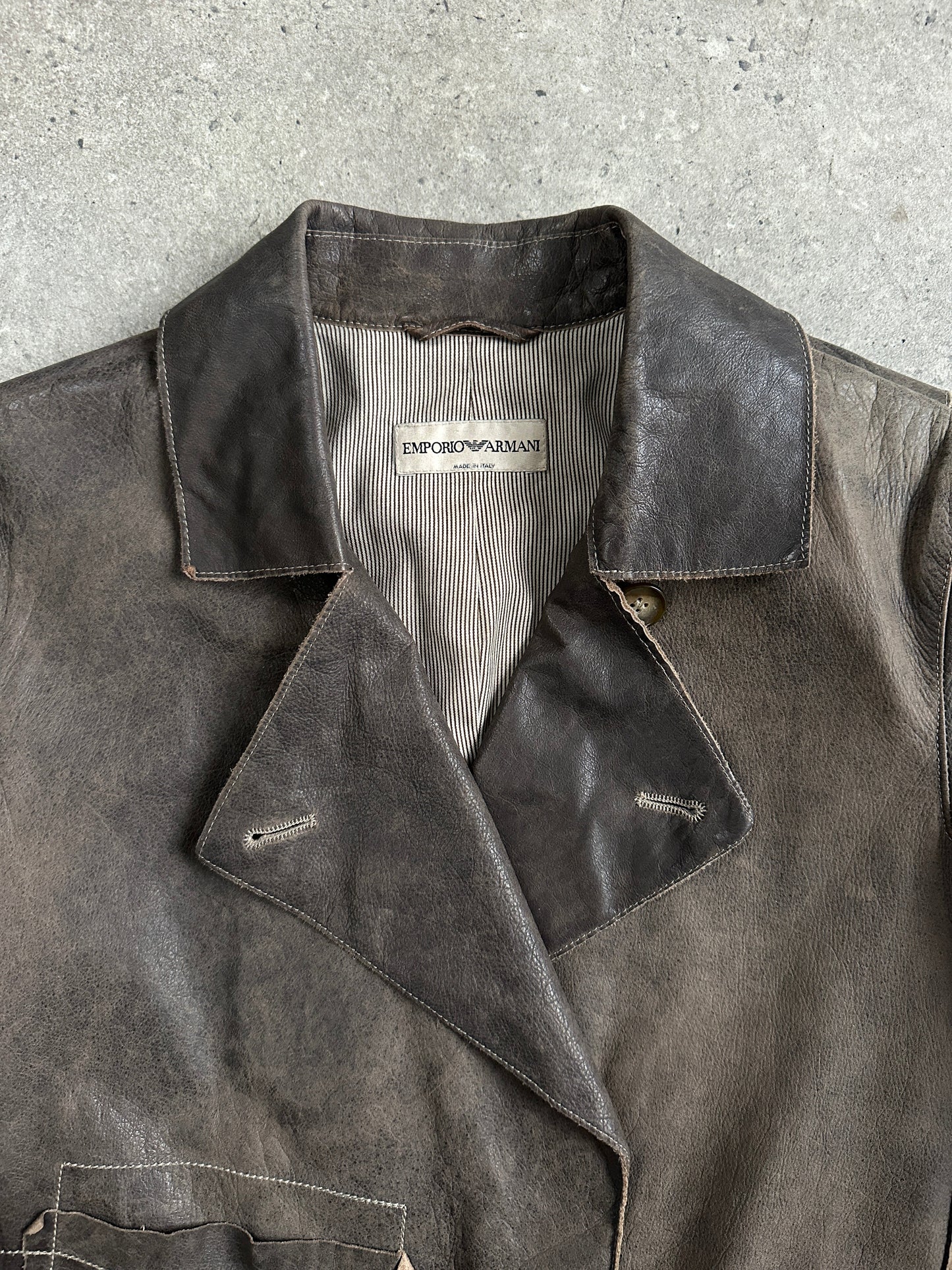 Emporio Armani Distressed Leather Jacket - S | XS-S, Distressed Brown