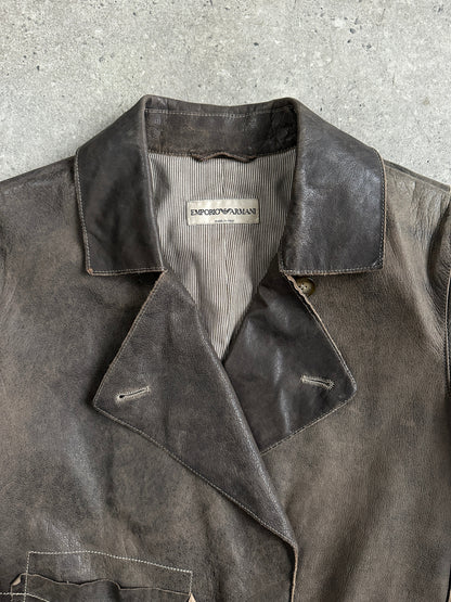 Emporio Armani Distressed Leather Jacket - S | XS-S, Distressed Brown