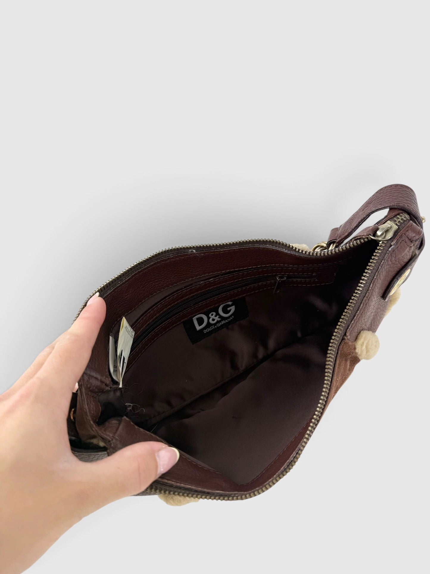 2000s Rare D&G Shearling Suede Shoulder Bag | O/S, Brown