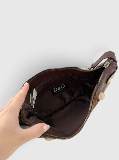 2000s Rare D&G Shearling Suede Shoulder Bag | O/S, Brown