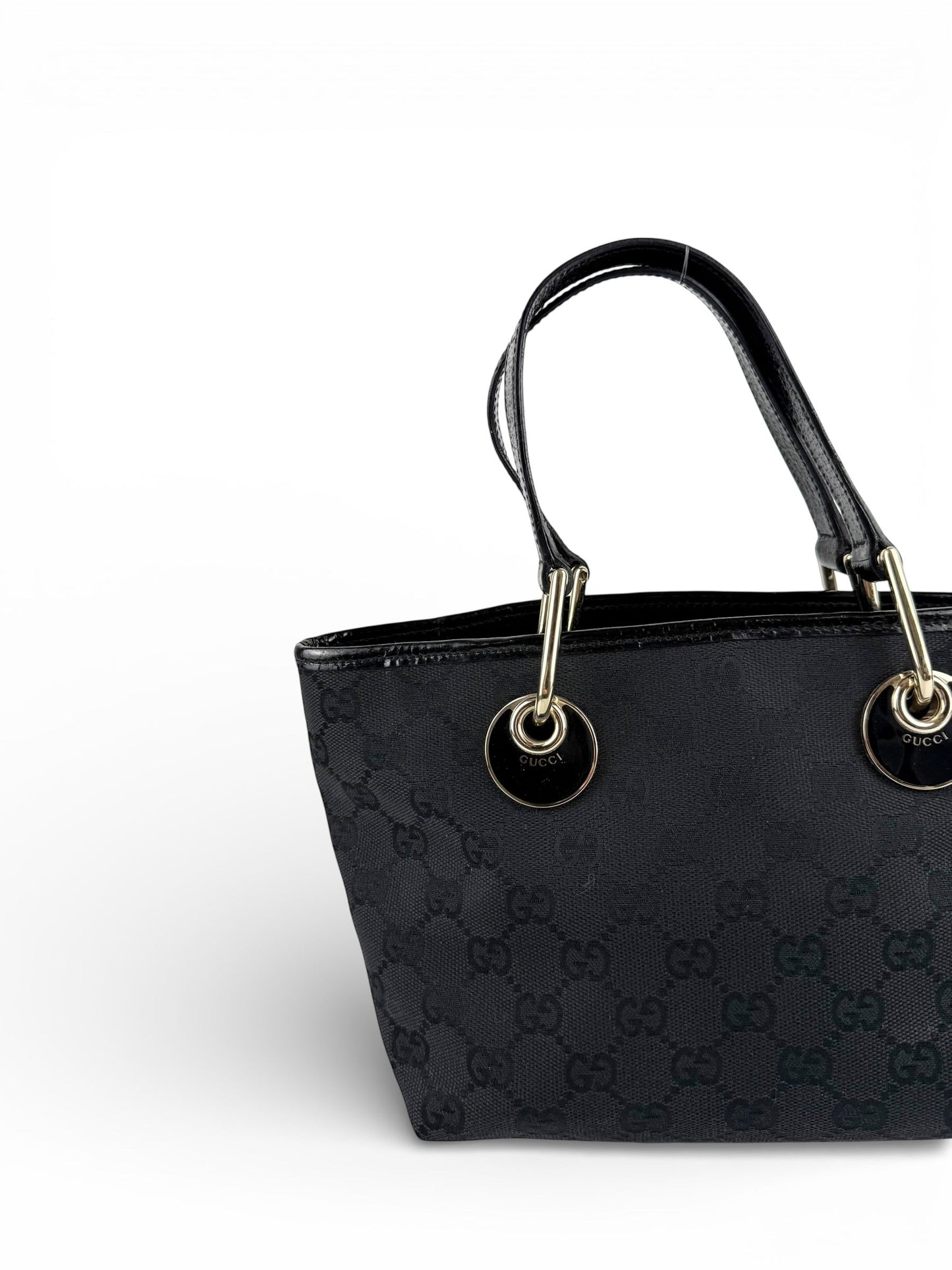Vintage 90s Gucci Monogram Black Mini Tote Handbag | O/S, Black