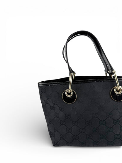 Vintage 90s Gucci Monogram Black Mini Tote Handbag | O/S, Black