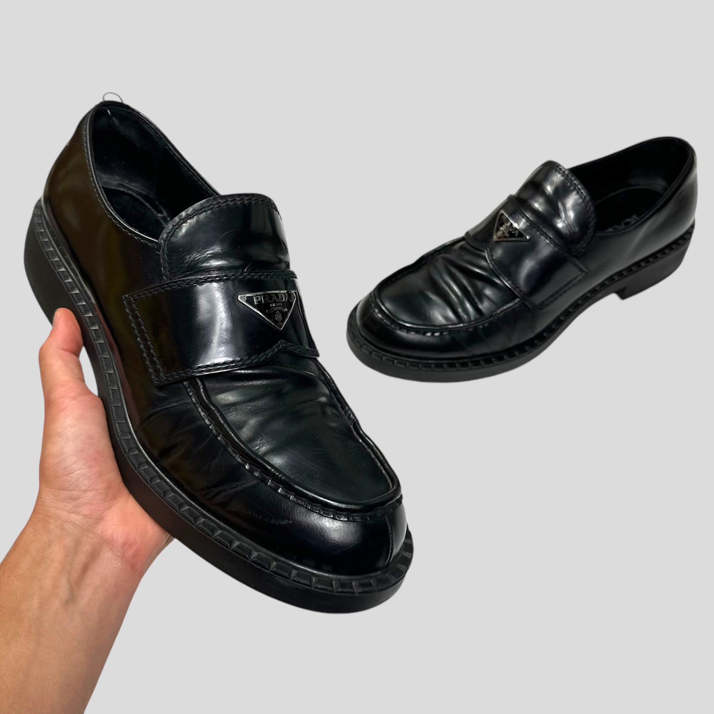 Prada Milano 2021 Black Brushed Leather Loafers - UK11/11.5