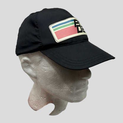 Prada Milano 2017 Saffiano Leather Race Logo Nylon Cap - M/L | O/S, Black