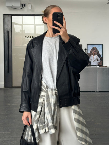 Vintage 1990s Lamb Leather Bomber Jacket - M