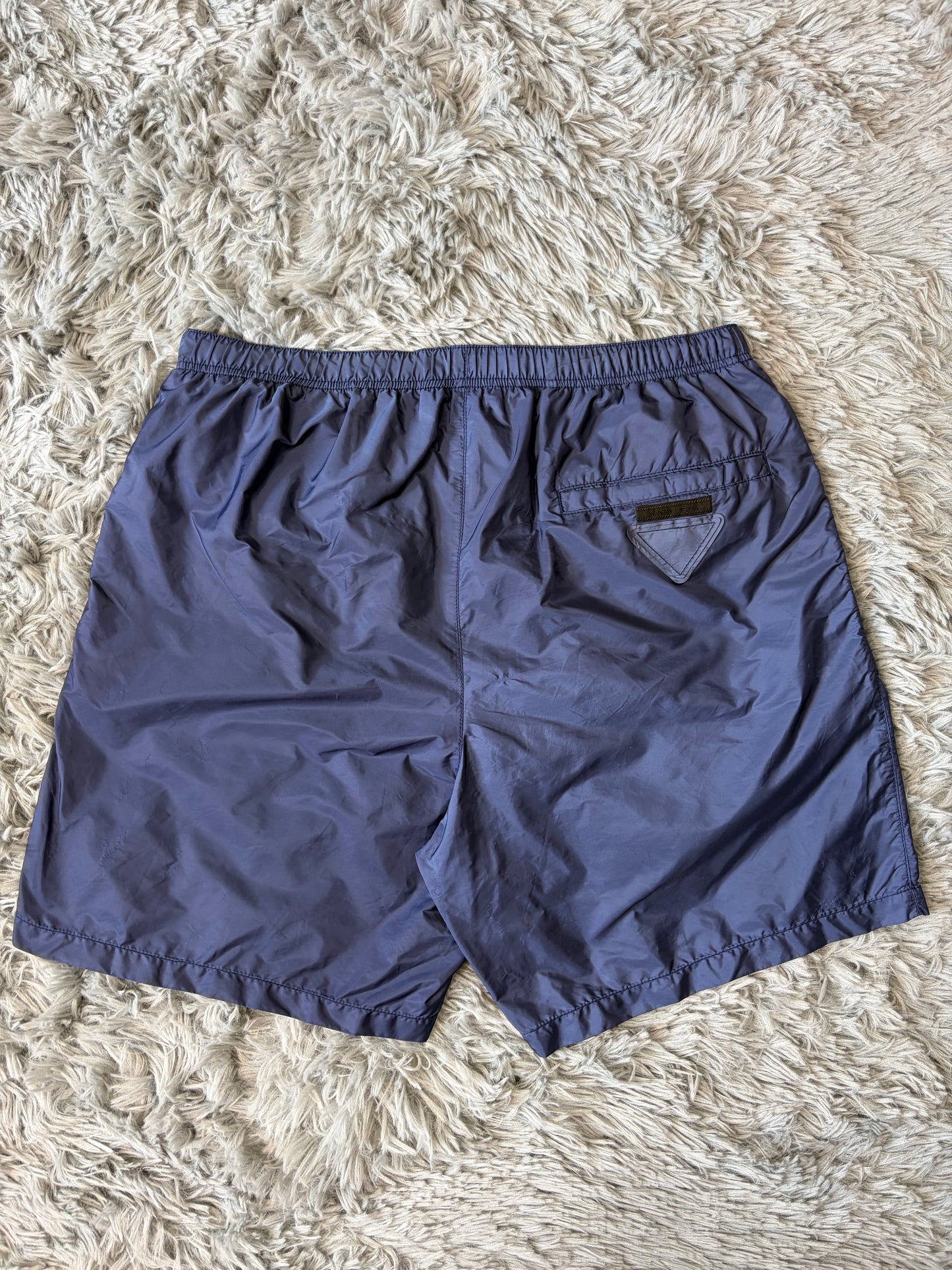 Prada Milano 2018 Triangle Double Logo Blue Nylon Shorts - IT46 | O/S, Black