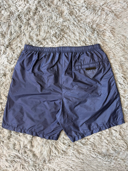 Prada Milano 2018 Triangle Double Logo Blue Nylon Shorts - IT46 | O/S, Black