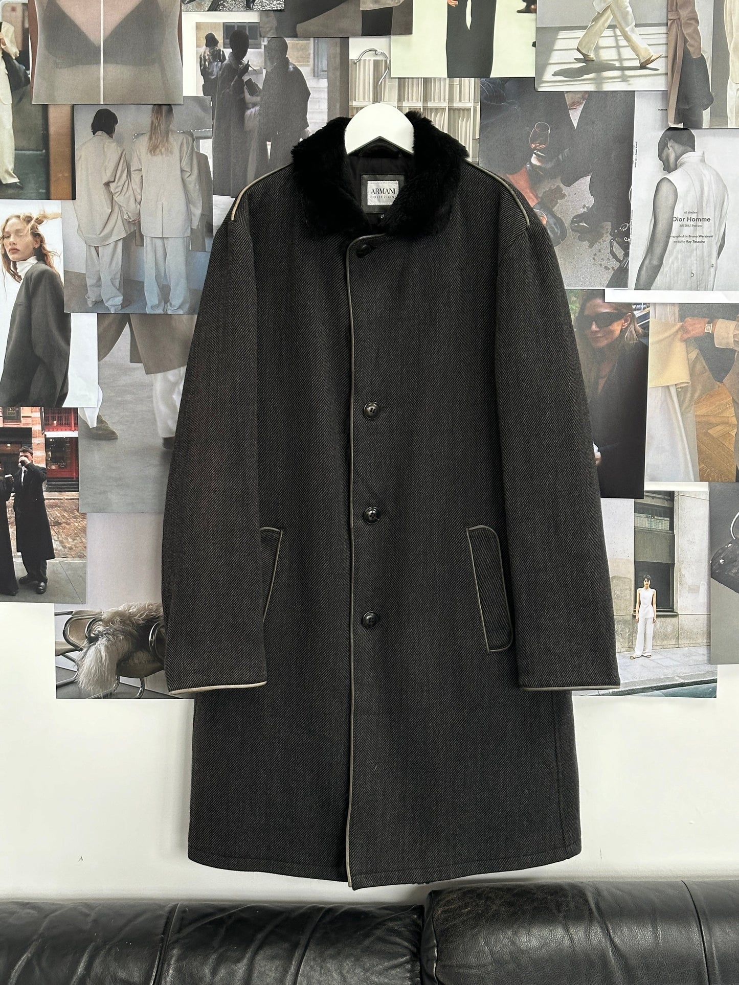 Armani Collezioni 2000s Wool Fur Collar Coat - L