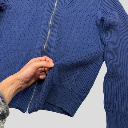 Prada Milano 2018 Perforated Heavy Cable Knit Cardigan Jacket - M | Default Title, Blue